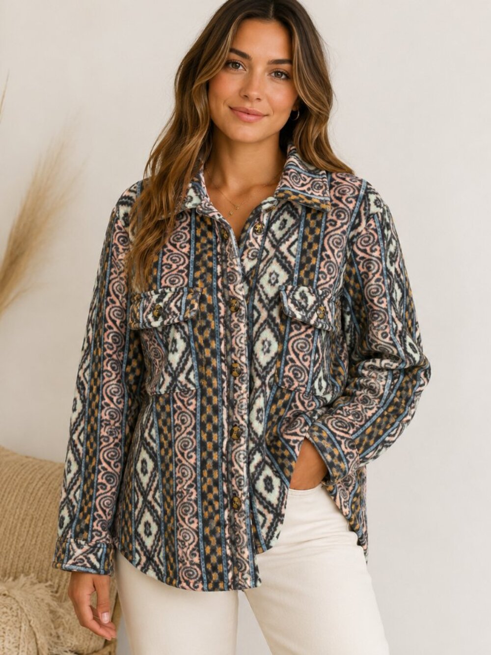 NWT Billabong Adventure Division Forge Fleece Shacket Geometric Multicolor